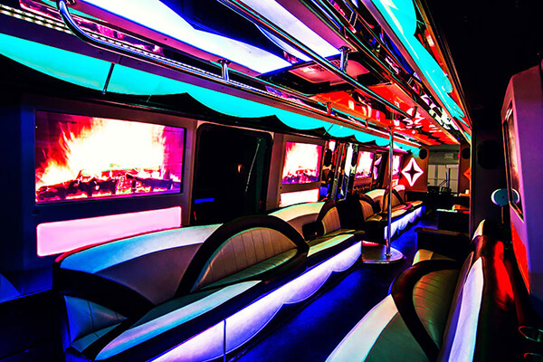TV screen and DVD player on party bus