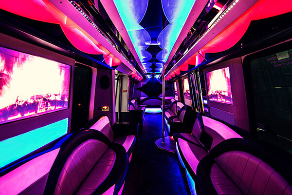 colorful lights on party bus